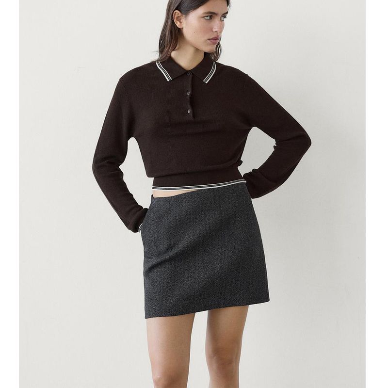 MD Fall and Winter New Women's Clothing French Preppy Style Short Stitching Polo Shirt Collar Long Sleeves Knitwear 5634609