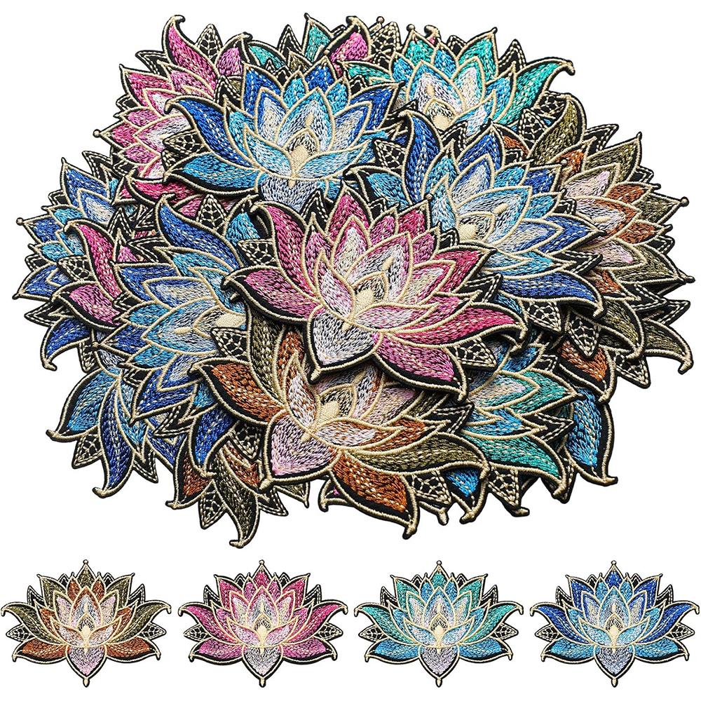 

4Pcs Mixed Color Lotus Flower Embroidered Patch DIY Sew On Patches for Clothes Cheongsam Wedding Dress Accessory