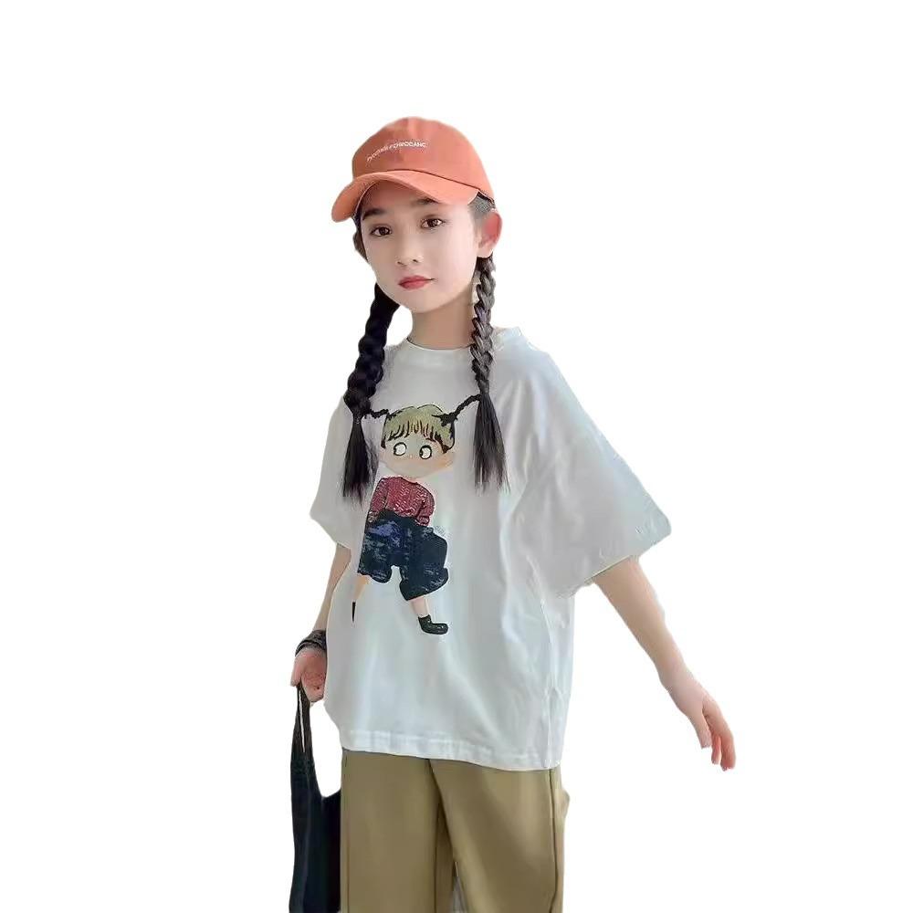 Summer New Shortsleeved Tshirt for Girls A Loose Cartoon Modal Fabric Top for Childrens Wear Versatile and Ins Kids Clothes