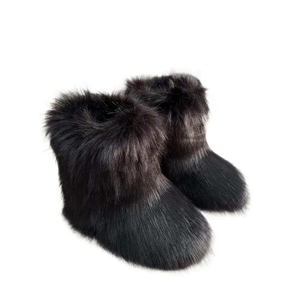 Fashion New Winter Fur Onepiece Raccoon Fur Female Snow Boots Fur Shoes Outdoor Mid Leg Boots