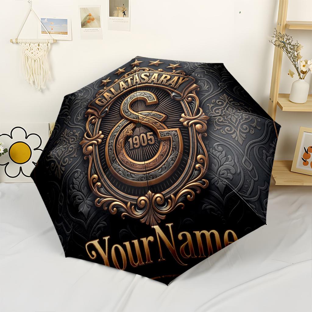 Galatasaray1 Personalized Text Umbrella Automatic Umbrella Sturdy 8-Rib Shaft Compact Design for Outdoor Daily Use Outdoor Accessory