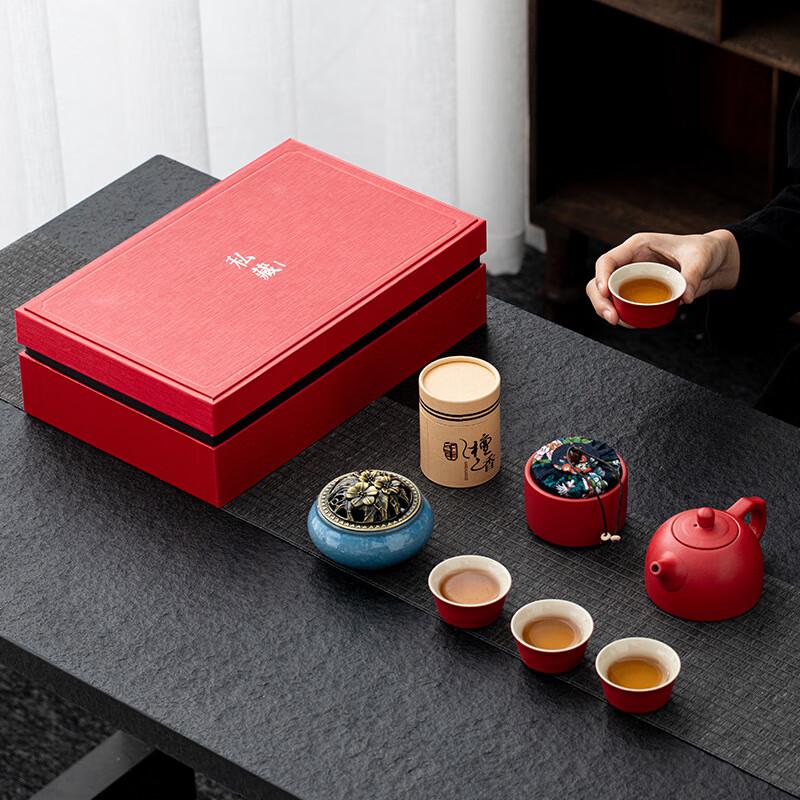 Red Ceramic Kung Fu Tea & Incense Ceremony Set
