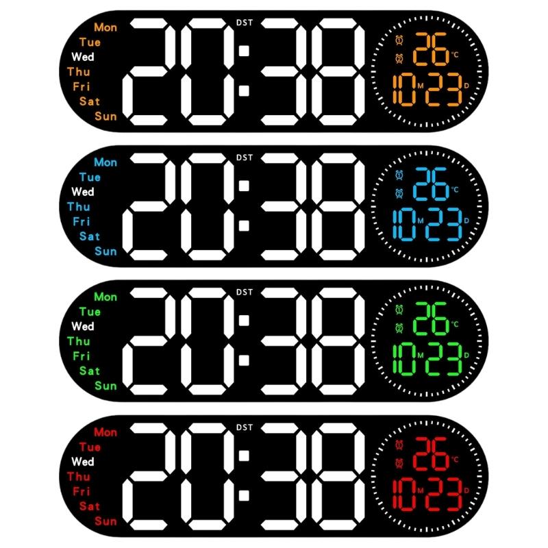 Large LED Wall Clock with Remote Control 2 Alarms Date Temperature Easy To Read Display for Home Decors Time Management