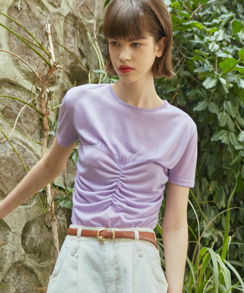 Baitalssain [Line] Shirring Top Layered T-Shirt (Lavender)