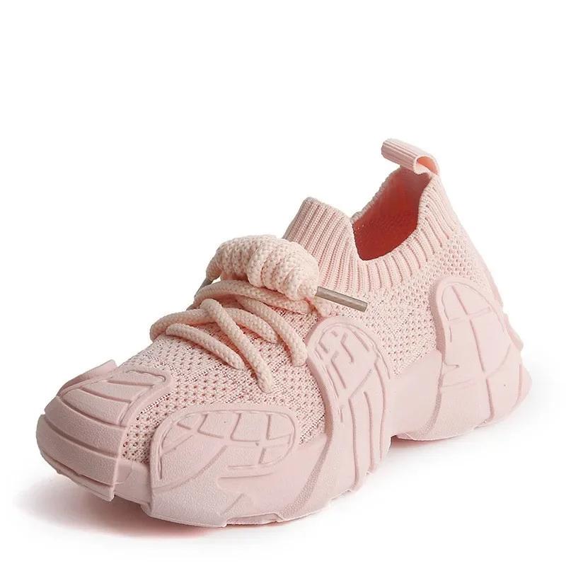 

Весна Осень Женские кроссовки на мягкой подошве Эластичные Повседневные Детские кроссовки Модные Универсальные Туфли для девочек Комфортные Дышащие Ботинки для мальчиков 21insole14cm розовый