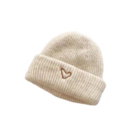 2Pcs/Set Knitted Hat Scarf Set Heart Embroidery Pattern Kids Brimless Hat Long Scarf Set Soft Breathable Winter Accessory