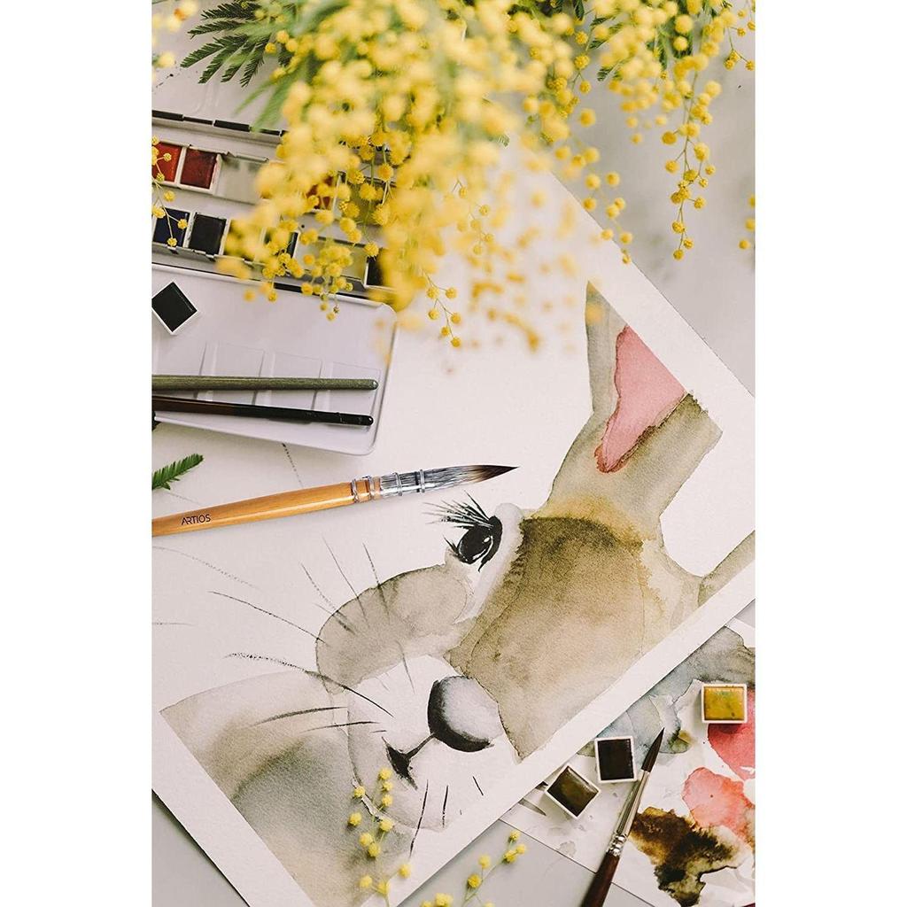 Watercolor Mop Paint Brush Set for Artists Painting with Brush Holder, Set of 4 (0, 2, 4, 8)-Wood