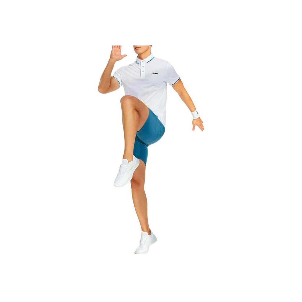 Li Ning Fitness Series Logo Embroidered Pullover Short Sleeve Polo Shirt Men Polo Shirts White APLR061-2