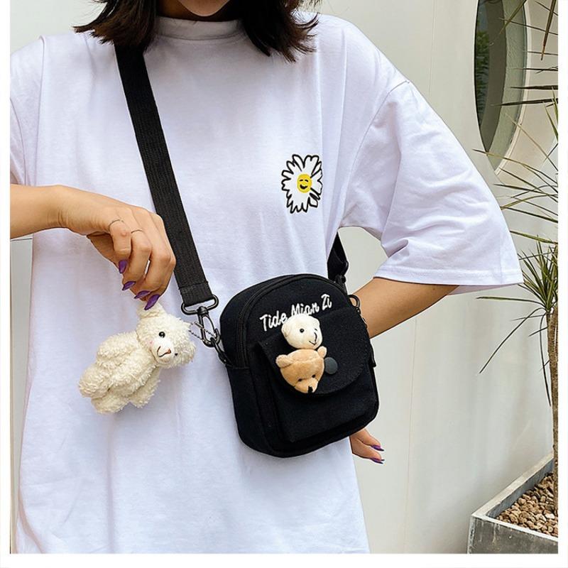 Bag Women's Bag New Crossbody Shoulder Bag Cartoon Cute Alphabet Canvas Student Summer Mobile Phone Bag