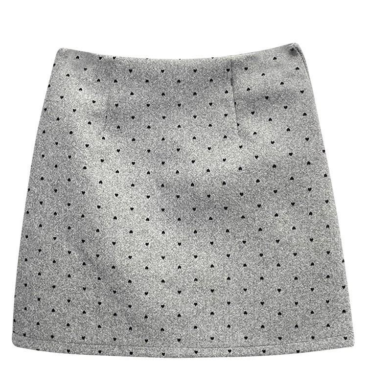 2026 Women's High-Waist Slimming A-Line Polka Dot Woolen Skirt - Petite, Anti-Exposure, Autumn/Winter