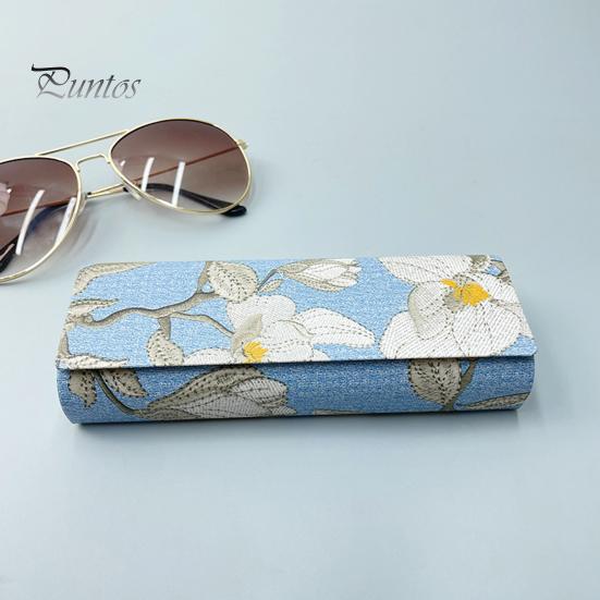 Daily Eyeglass Storage Organizer Magnetic Glasses Case, with Closure, Embroidered Hard Shell Portable Reading Box for Sunglasses And Myopia Spectacle