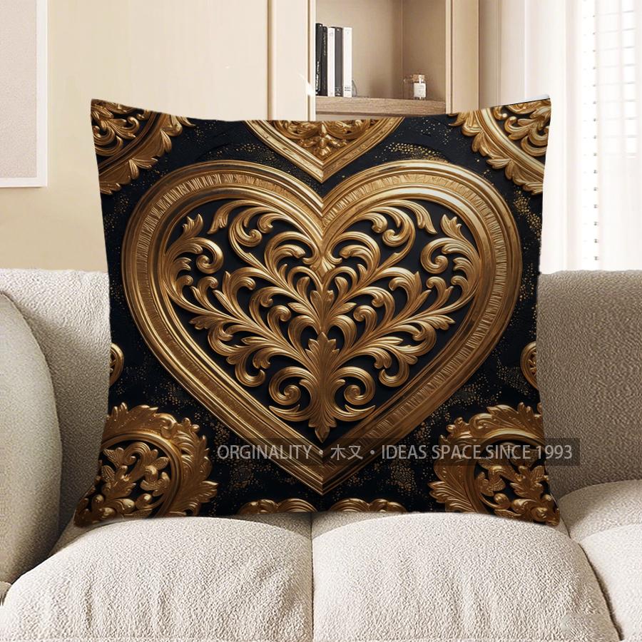2D Gilded Heart Pattern Digital Print Pillowcase Pattern Cushion Cover Suitable For Sofa Bedroom Car Pillow Cover
