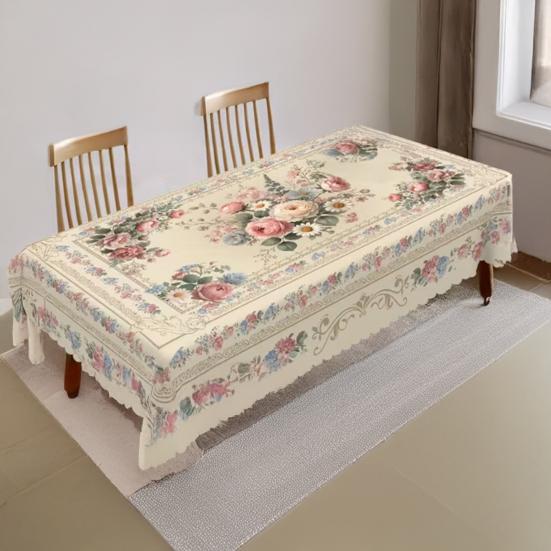 Mexikanische Blumige Tischdecke Rechteckig Volkskunst Muster Tischdecke mit Zackensaum Bunte Blumen Tischabdeckung für Esstisch Party Dekoration