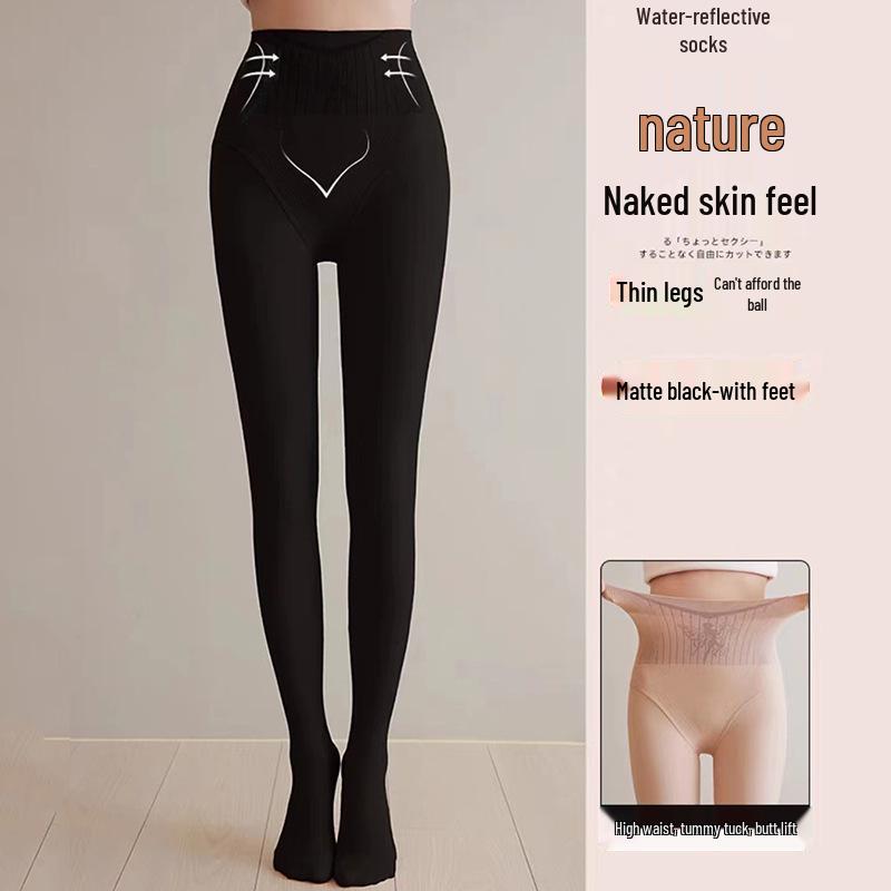 Waterlight Black Sheer Fairy Stockings: High Waist, Tummy Control, Cold Resistant, Thickened & Velvet Lined Pantyhose