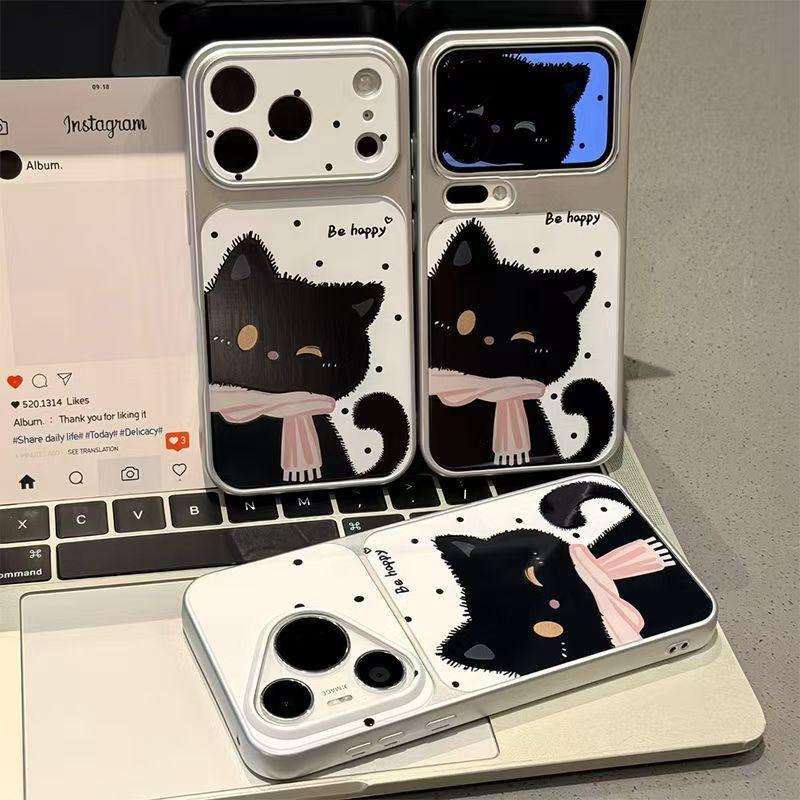 Black Cat Mobile Phone Case Is Suitable for Iphone16promax Apple 17 Mobile Phone Case Electroplating Second Change Case