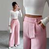 Women's High Waist Pleated Wide Leg Dress Pants Single Button Solid Casual Trousers