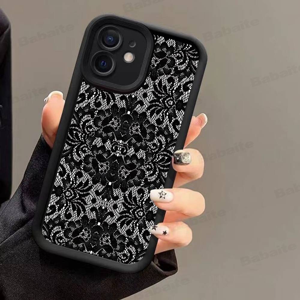 Černý krajkový vzor Personalizovaný kryt na mobilní telefon Pro IPhone 17 16 15 13 11 12 14 Pro Max Plus Silikonový kryt