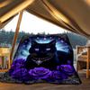 1pc Purple Rose Cat Outdoor Flannel Blanket , Machine Washable Perfect Gift for Birthday , Holiday Travel Accessory , Durable Material