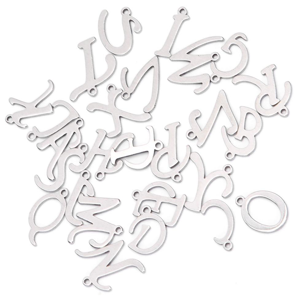 26pcs Silver DIY Letter Pendant Stainless Steel Metal Pendants Alphabet Charms Jewelry Making