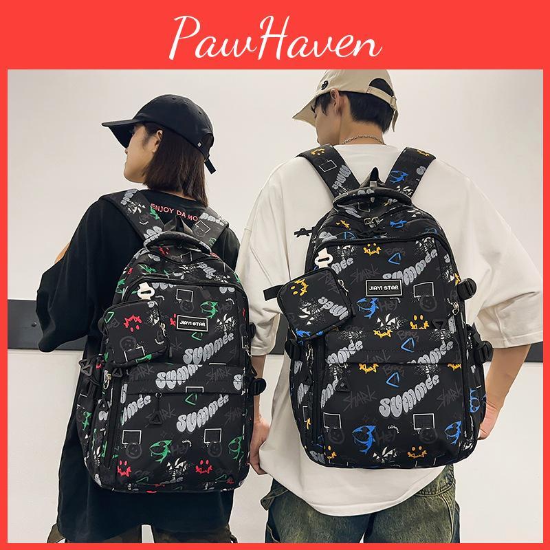 Shape Letter Fashionable Smiley Face Graffiti Large Capacity Backpack Student