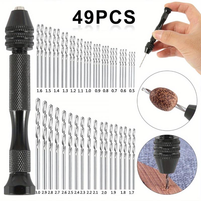 49pcs/set 0.2-3.4mm Hand Drill Set Mini Aluminum Hand Drill Bit Jewelry Craft Manual Drill Woodworking Tools Drill Bit Drilling.