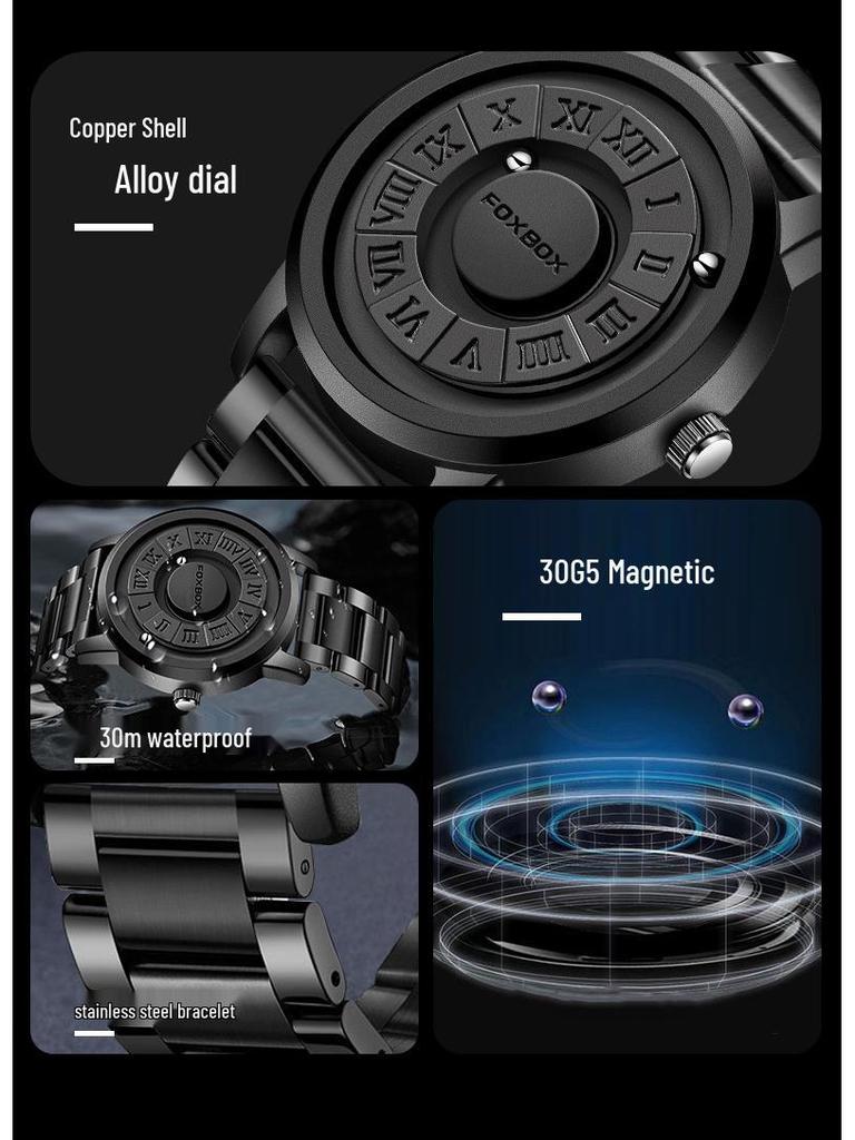 Men’s Frameless Design Quartz Watch with Magnetic Suspension and Futuristic Black Technology