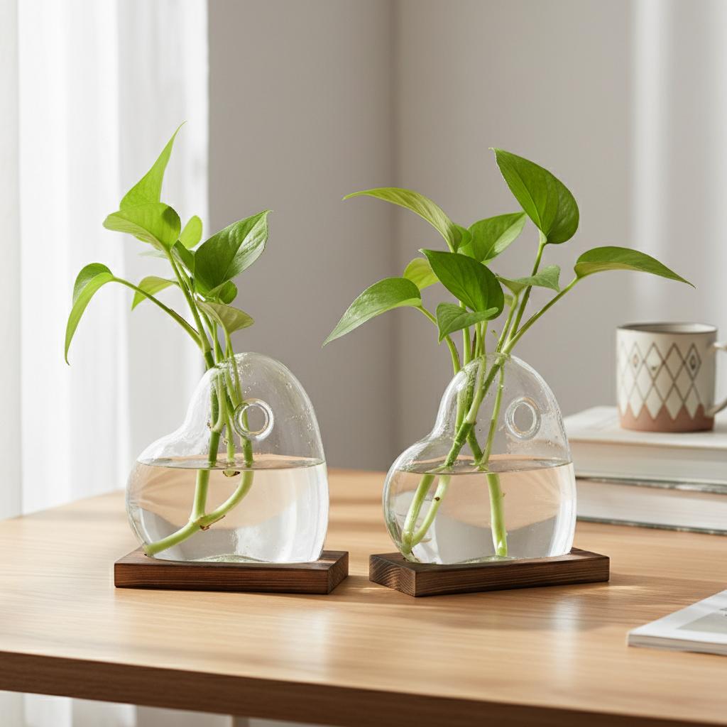 Nordic Style Glass Vase Heart Shape Design for Hydroponic Plants Desktop Decoration