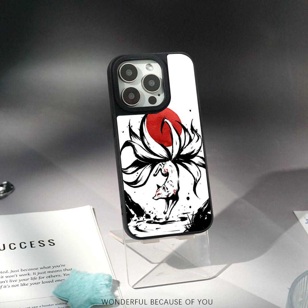Nine-tailed fox art fashion design Phone Case for iPhone 17 16 e 15 14 13 12 Pro Max Sheepskin Silver-edged protective case