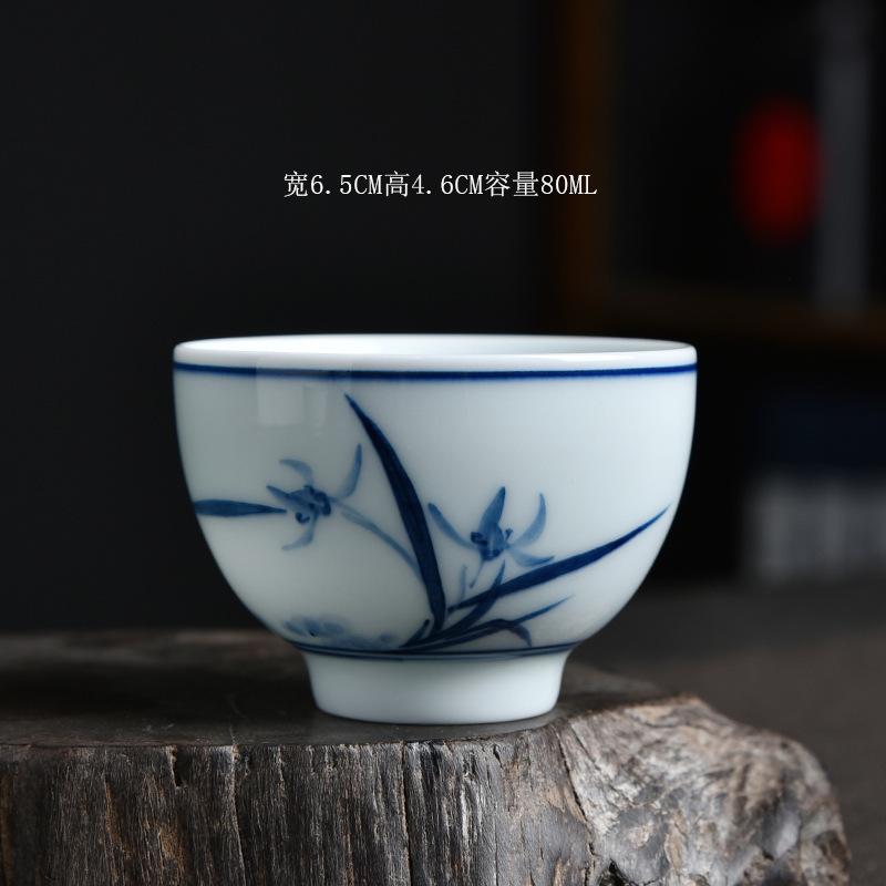 Hand-painted Ceramic Tea Cup Master Cup Single Cup Household Kung Fu Tea Set Small Cup Blue and White Underglaze Color Tea Bowl