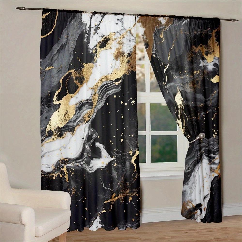 Marble Pattern Printed Curtain for Home Decor - Rod Pocket Window Treatment for Bedroom, Kitchen, Living Room