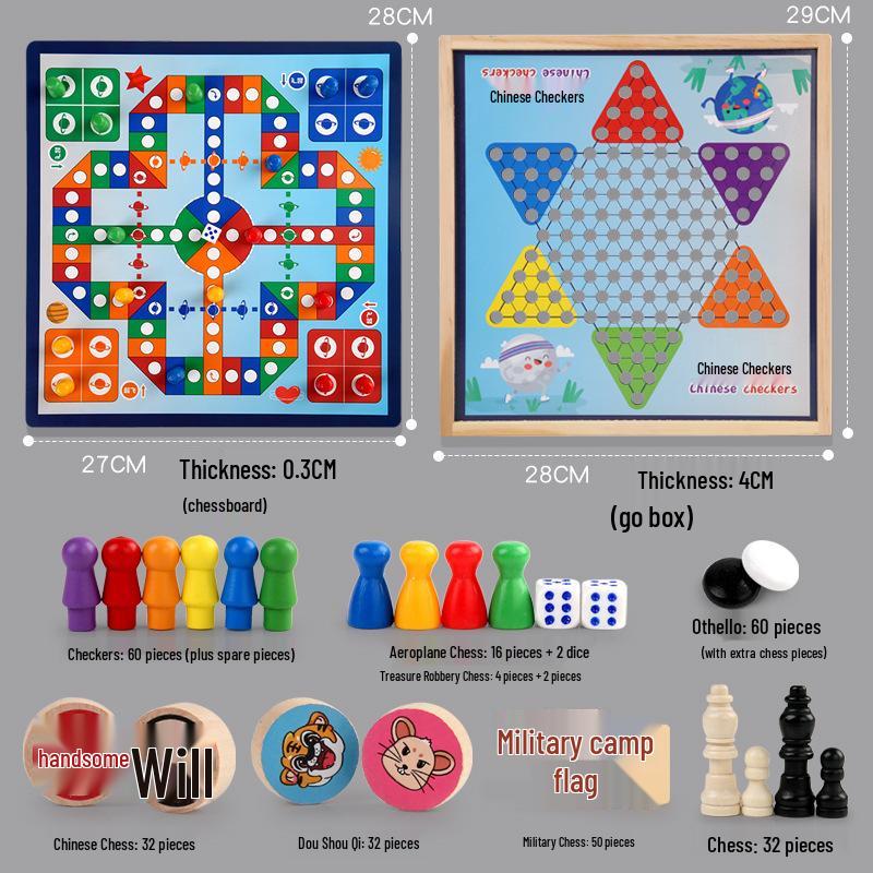 Multifunctional Chessboard Set: Flying Chess, Five-in-a-Row, Checkers, Children's Chinese Chess – Educational Toy for Primary Students