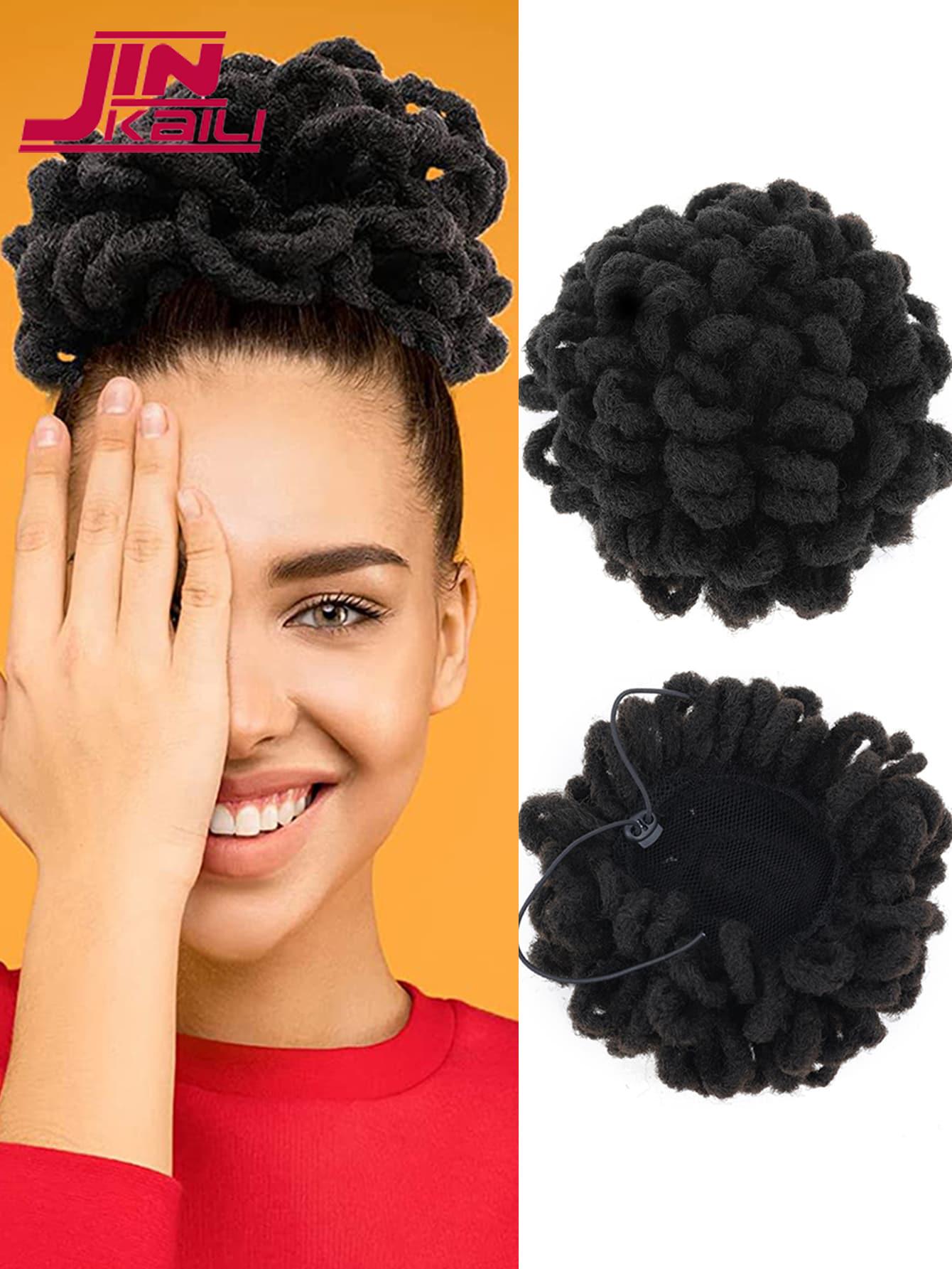 

Афро-пуховые дреды с хвостиком на шнурке, шиньон, искусственные локоны, косы, булочка для волос, синтетические заколки для наращивания волос для чернокожих женщин