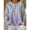 Barcode Women'S 3-Button Henley Collar Waffle Long Sleeve Top, Easy Curved Polka Dot Combination Print