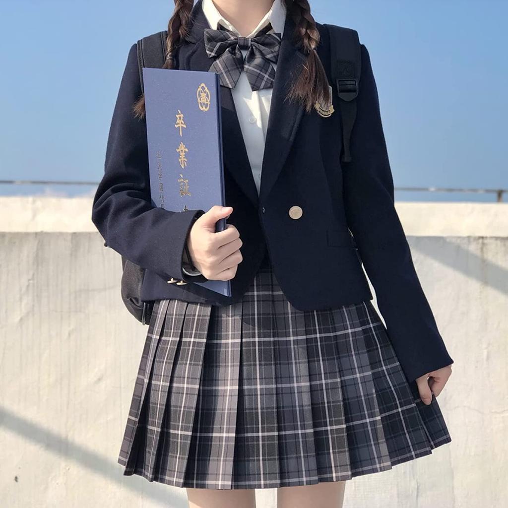 High School Sailor JK Set with and Check School Matching Graduation Halloween Cosplay [cnstone] Girls' Uniform, Suit, Uniform, 5-Piece Ribbon, Blazer,