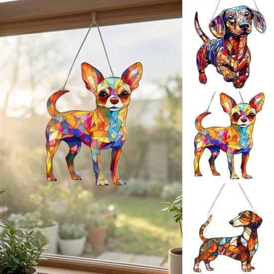 Acrylic Puzzle Suncatcher Cute Dog Sun Catcher Panel DIY Jigsaw Puzzle Window Hanging Ornament for Home Garden Decor