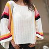 IHUASU Women's Autumn and Winter Sweater Loose Large Size Patchwork Knit Rainbow Women's Top