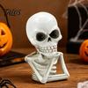 Compact Resin Skull Statue Skeleton Thinker Halloween Decor, Funny Thinking Figurine, Creative Gothic Bar Decor Sculpture for Home Office Desk
