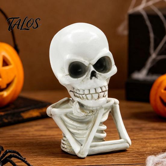 Compact Resin Skull Statue Skeleton Thinker Halloween Decor, Funny Thinking Figurine, Creative Gothic Bar Decor Sculpture for Home Office Desk