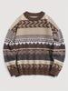 Women's Retro Argyle Color Block Pullover - Warm, Soft, Long Sleeve Crew Neck Sweater for Autumn/Winter