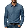 Men's Casual Long Sleeve Button-Down Collar Pullover Shirt with Pocket, Cotton-Linen for Everyday Wear