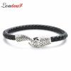Vintage Silver Color Snake Easy-Hook Leather Bracelets Men Viking Jewelry Black Brown Braid Bracelet Charms Bangle 2019