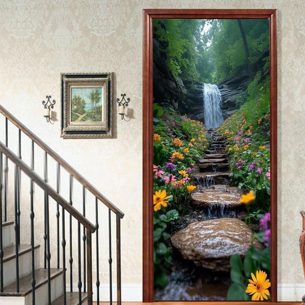 1Pcs landscape Vinyl Door Sticker For Bedroom Home Decor Self Adhesive Removable Wall Decal Door Renovation Waterproof Poster