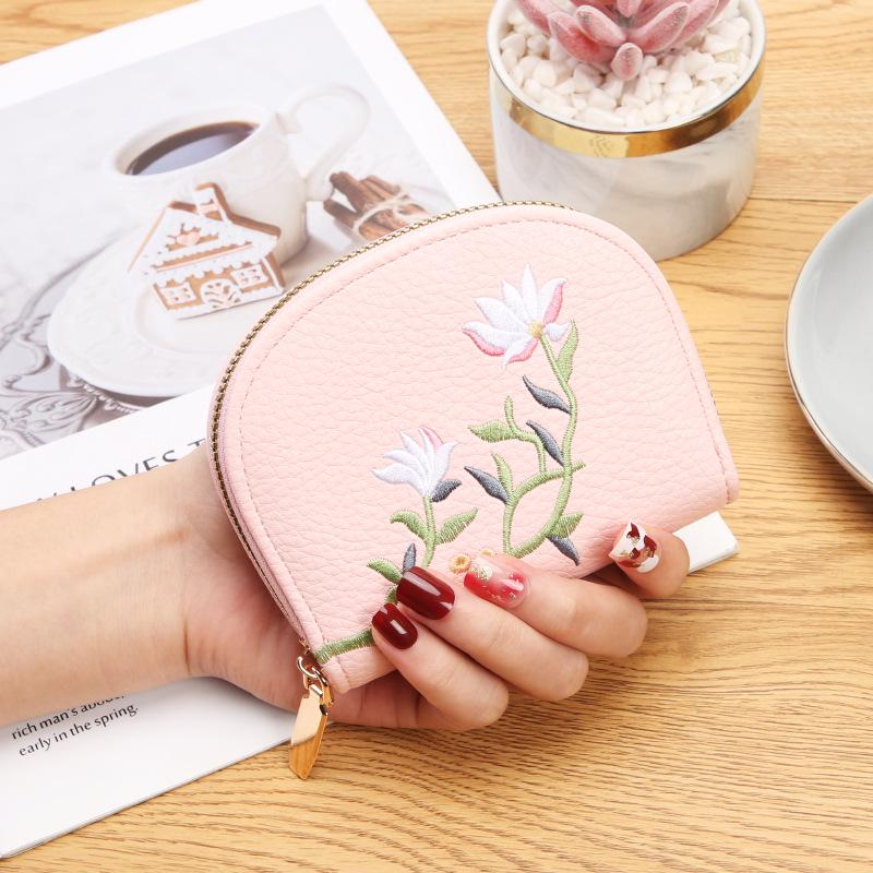 

Толстый прозрачный держатель для карт с несколькими отделениями и полукруглой вышивкой для женщин кофейный