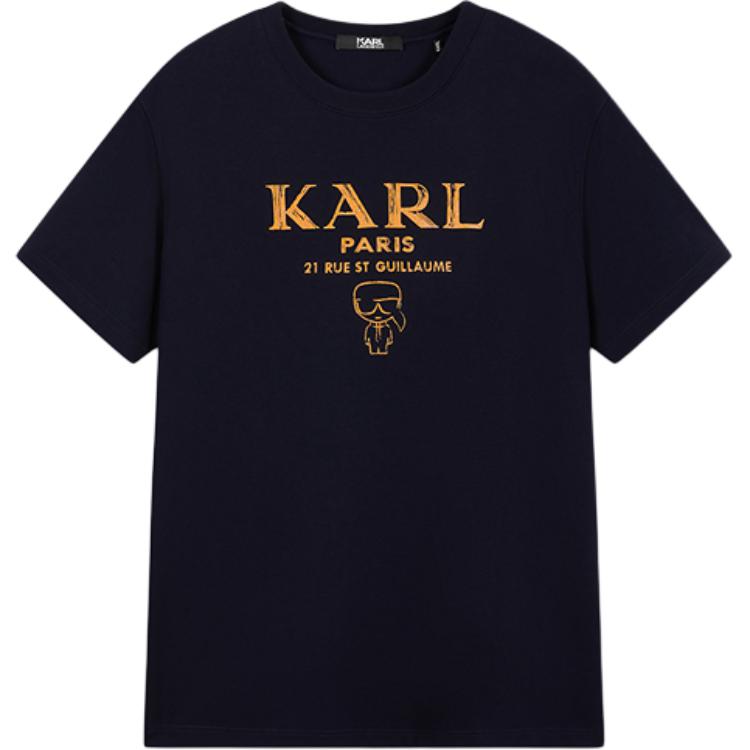 Karl Lagerfeld T-Shirts Unisex Navy Blue Crew Neck Moderate Straight Fit M22X1725315