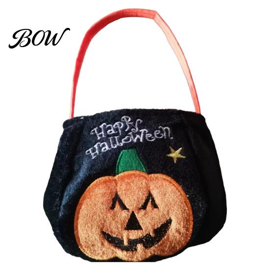 Halloween Gift Bag for Kids Trick or Treat Bucket, 9.8x5.9 Inch Pumpkin Witch Black Cat Plush Large Capacity Candy Holder Tote Bag, Soft Basket