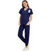 Women's Set V-Neck Short Sleeve Top with Pockets and Long Pants, Quick Dry Color Uniform for Healthcare Workers