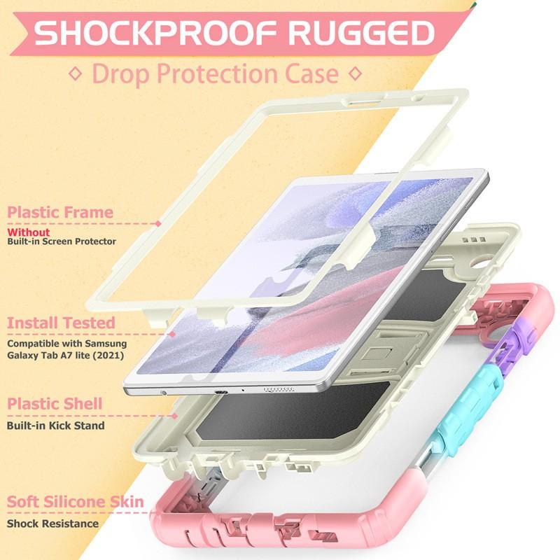 Silicone Tablet Case Galaxy Tab A7 Lite T225PC With Kickstand Shockproof Full Cover In Multiple Colors