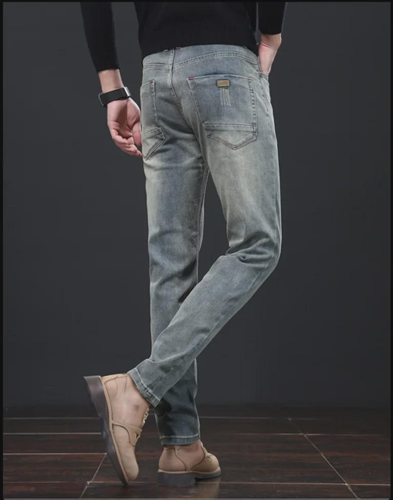 Pánské retro odřené špičkové slim rovné džíny na jaro a podzim