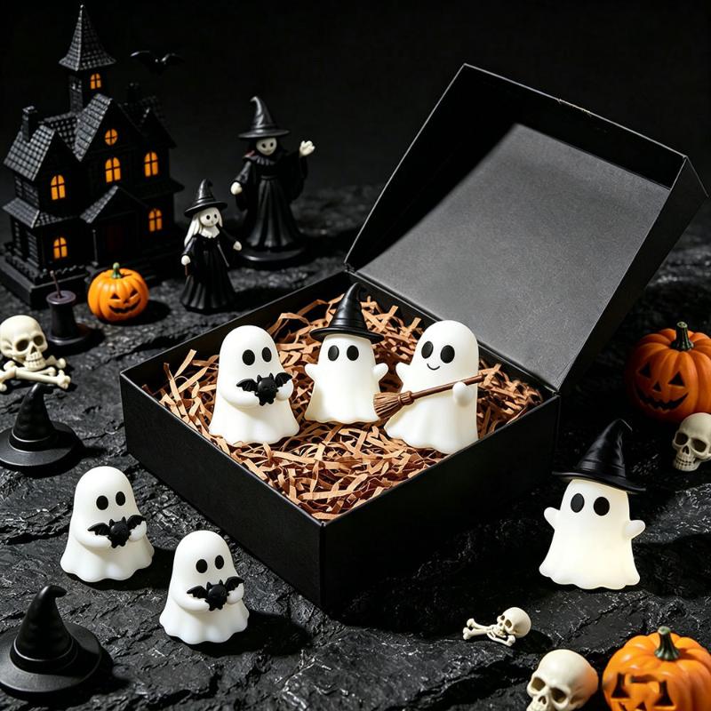 1/3Pcs Halloween Spooky Mini Ghost Statue Glow in Dark Luminous Cute Figurine for Home Desk Party Decoration