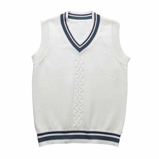 

College Style Sleeveless V Neck Sweater Vest Autumn Winter Patchwork Color Twist Men Knitted Vest Daily Clothing XL белый